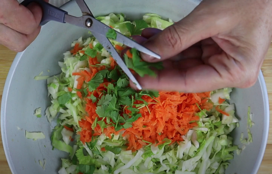 add chopped coriander to the cabbage carrot mix