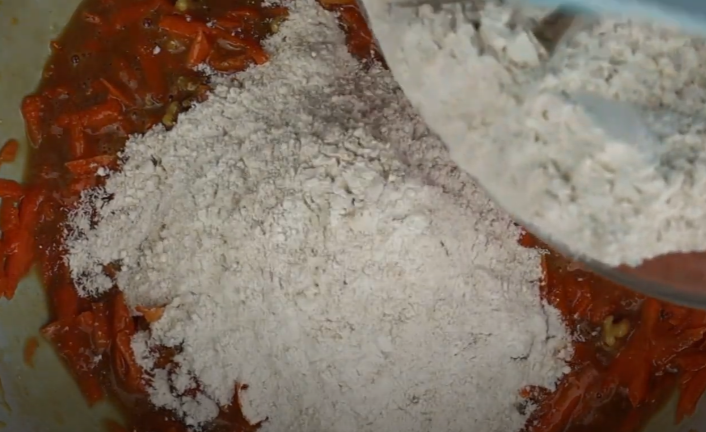 mix the dry with the wet ingredients