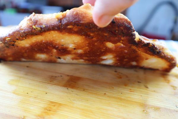 crispy bottom on the cast iron pizza