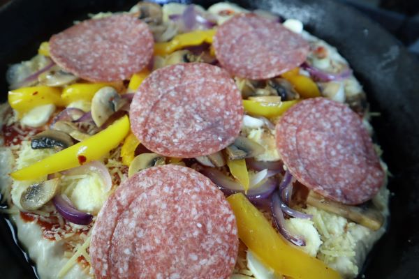 cast iron pizza before baking