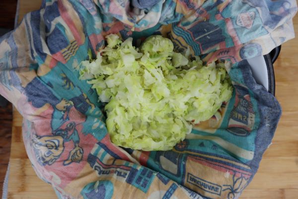 boiled cabbage in tea towel