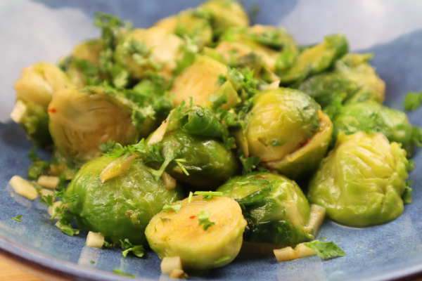 dished up brussels sprouts