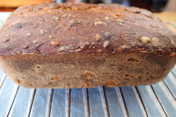 seeded sourdough loaf baked