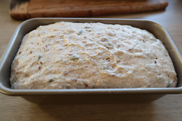 seeded sourdough loaf after bulk fermentation
